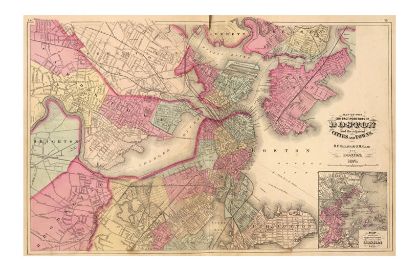 Boston City Map Walling and Gray 1871