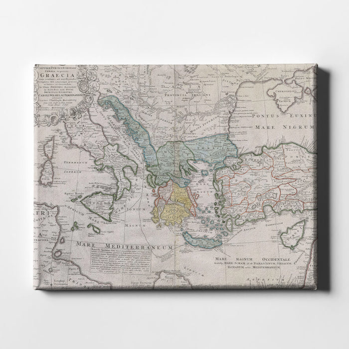 Ancient Greece Mediterranean Map Homann Heirs 1741 / Canvas Print