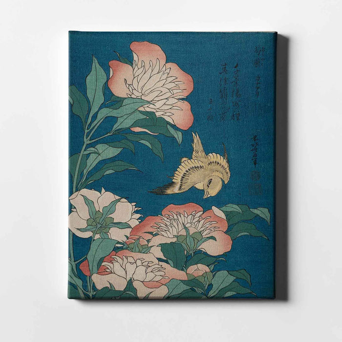 Katsushika Hokusai - Peonies & Canary 1834 / Canvas Print