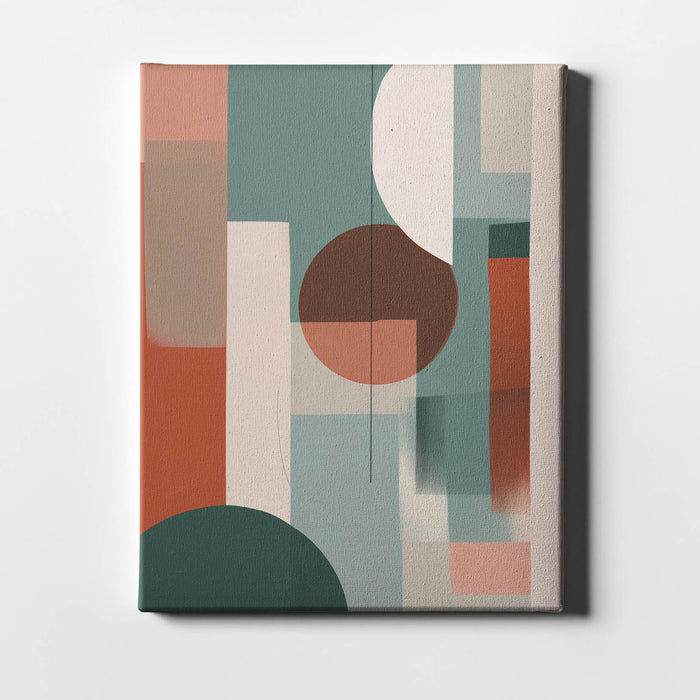 Sky Form – Geometric abstraction with floating dusty pink elements and soft shadows