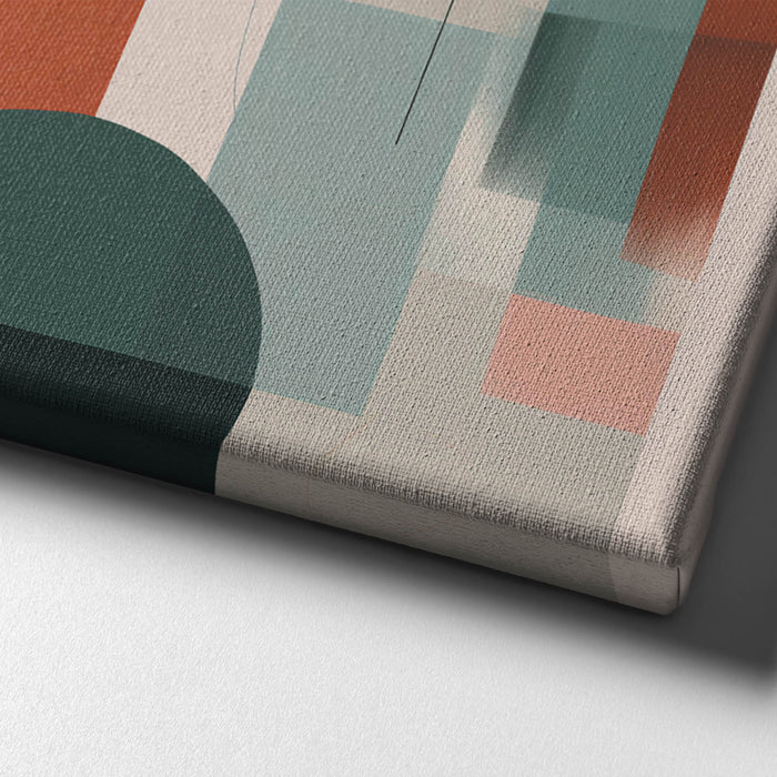 Sky Form – Geometric abstraction with floating dusty pink elements and soft shadows