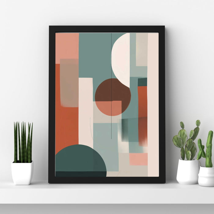 Sky Form – Geometric abstraction with floating dusty pink elements and soft shadows