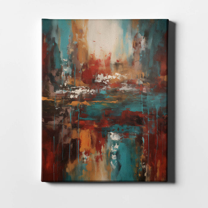 Sunburst Layers – Expressive modern painting with vibrant reds and layered movement