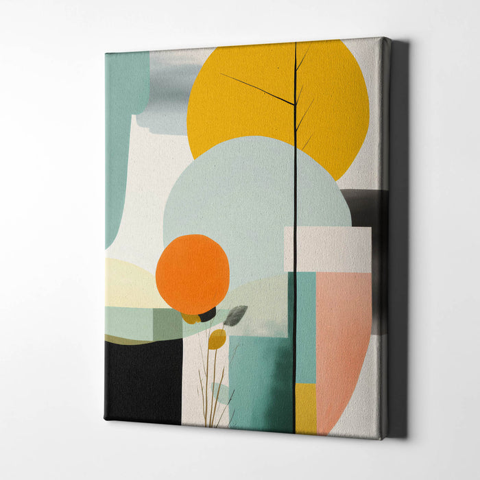 Scandi Balance – Minimalist abstract with soft lemon yellow and geometric precision
