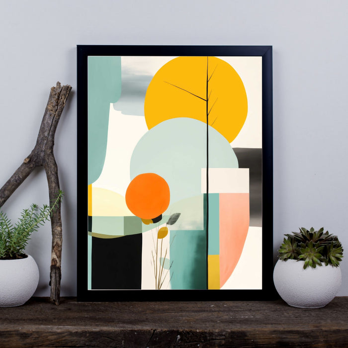 Scandi Balance – Minimalist abstract with soft lemon yellow and geometric precision