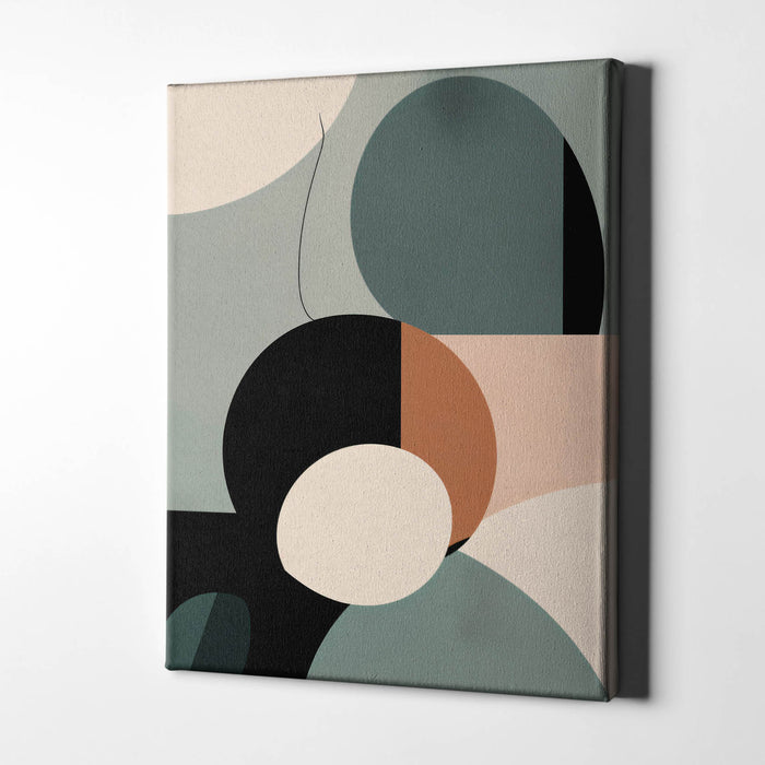 Twilight Forms – A moody minimalist abstract with layered grey shapes and muted pink accents