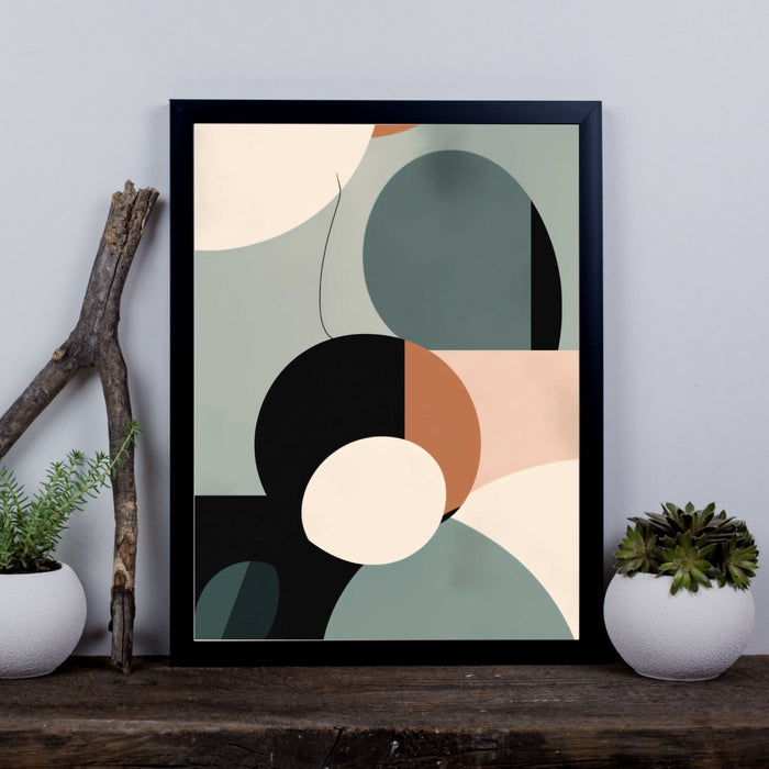 Twilight Forms – A moody minimalist abstract with layered grey shapes and muted pink accents