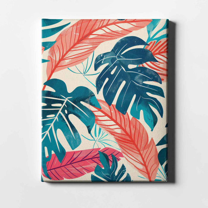 Electric Botanicals – Sunset Leaves – Coral and Teal Monstera on Cream