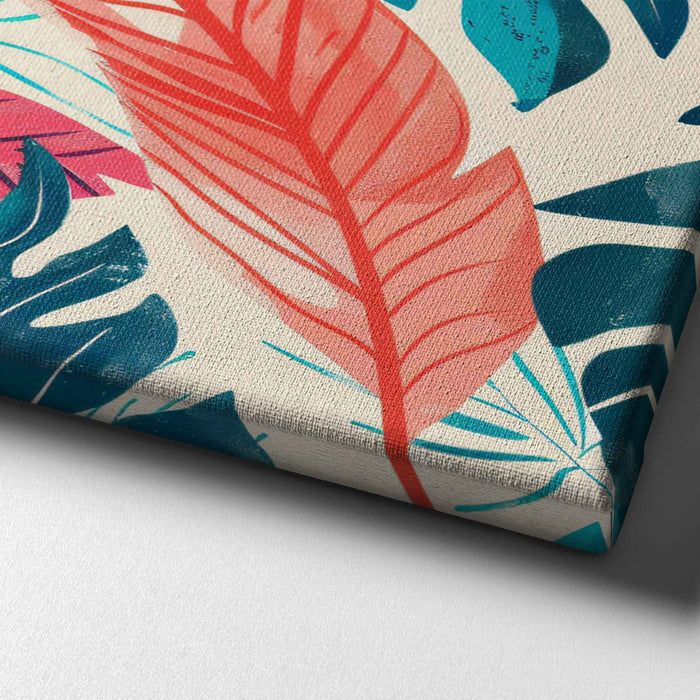 Electric Botanicals – Sunset Leaves – Coral and Teal Monstera on Cream