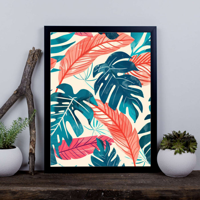Electric Botanicals – Sunset Leaves – Coral and Teal Monstera on Cream