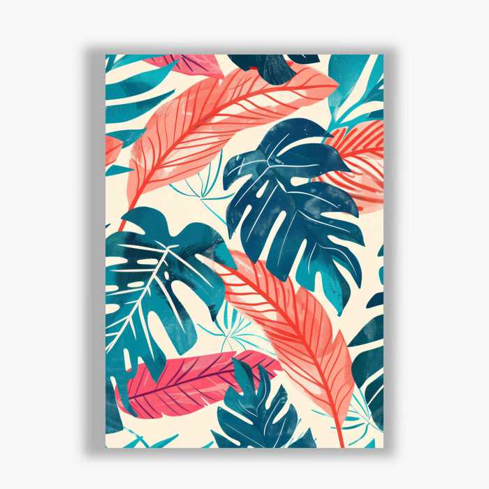 Electric Botanicals – Sunset Leaves – Coral and Teal Monstera on Cream