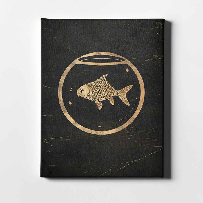Golden Fish – Vintage Line Art Goldfish in Bowl – Minimalist Black & Gold