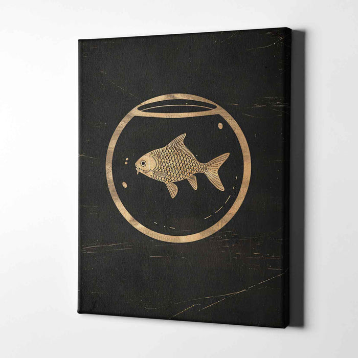 Golden Fish – Vintage Line Art Goldfish in Bowl – Minimalist Black & Gold