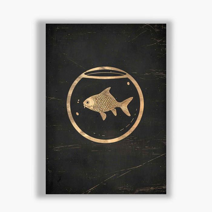 Golden Fish – Vintage Line Art Goldfish in Bowl – Minimalist Black & Gold