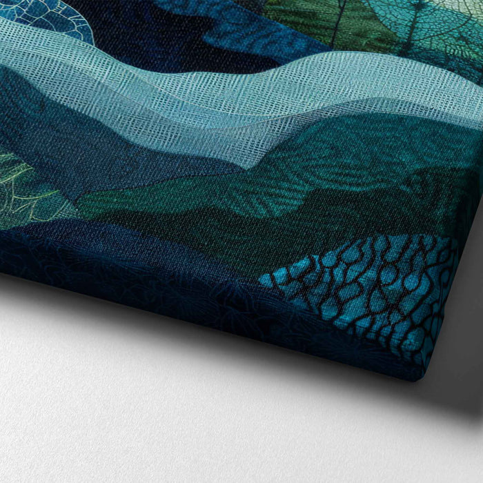 Midnight Textures – Layered Hills – Cool-Toned Topographic Landscape with Quilted Detail
