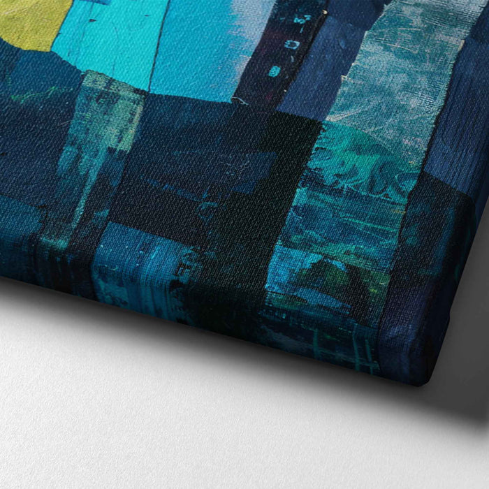 Midnight Textures – Night Grove – Textural Woodland Collage in Navy, Turquoise and Gold