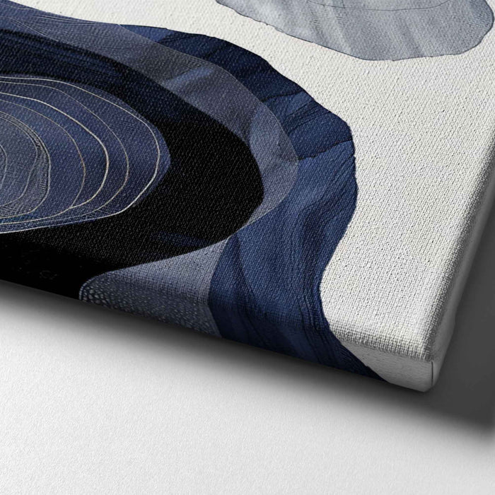 River Lines II – Indigo Topography and Flow - Layered navy and white contours create a tactile, map-like abstraction of currents and landscapes