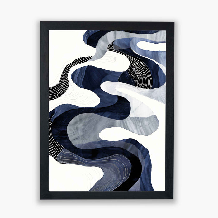 River Lines II – Indigo Topography and Flow - Layered navy and white contours create a tactile, map-like abstraction of currents and landscapes