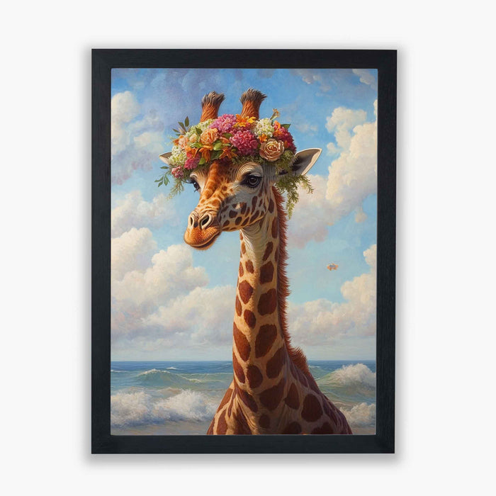 Beachside Beasts – Giraffe with Flower Crown – Whimsical Coastal Giraffe