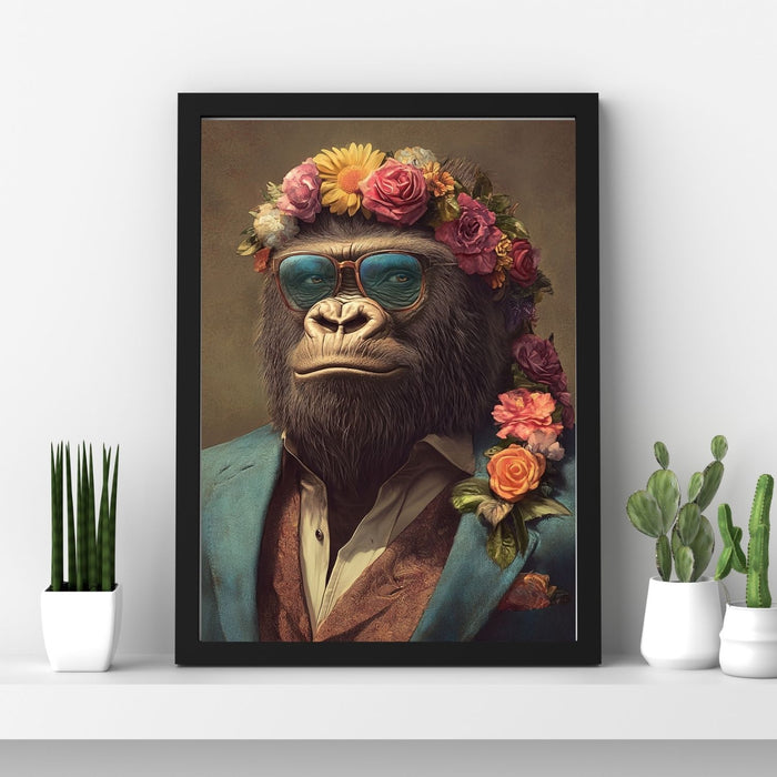 Beachside Beasts – Gorilla in Suit – Dapper Ape with Flowers and Sunglasses