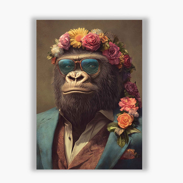 Beachside Beasts – Gorilla in Suit – Dapper Ape with Flowers and Sunglasses