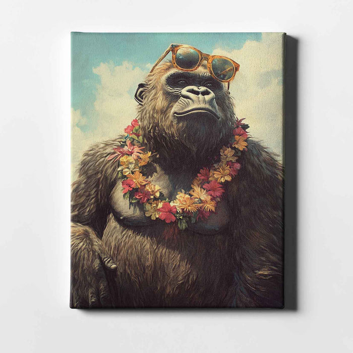 Beachside Beasts – Gorilla with Sunglasses – Funny Tropical Ape with Flower Lei