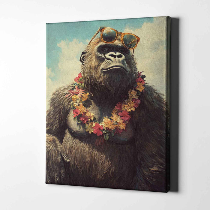 Beachside Beasts – Gorilla with Sunglasses – Funny Tropical Ape with Flower Lei