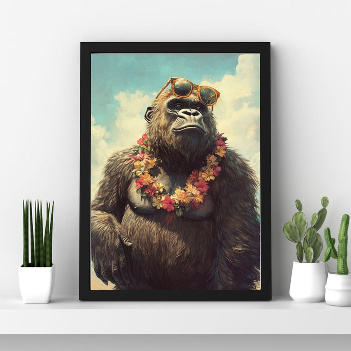 Beachside Beasts – Gorilla with Sunglasses – Funny Tropical Ape with Flower Lei