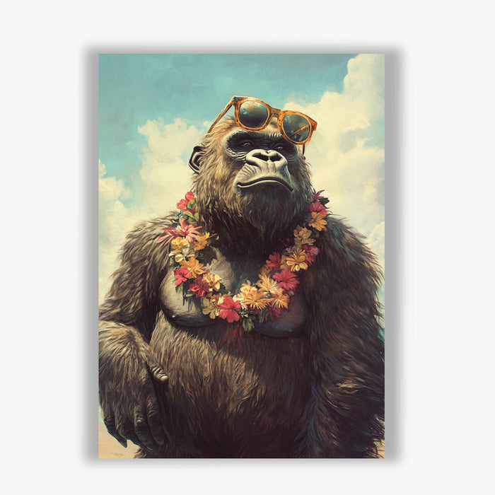 Beachside Beasts – Gorilla with Sunglasses – Funny Tropical Ape with Flower Lei