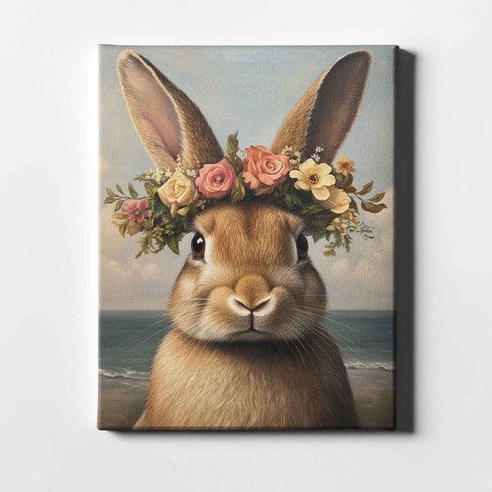 Beachside Beasts – Rabbit with Flowers – Cute Bunny by the Sea