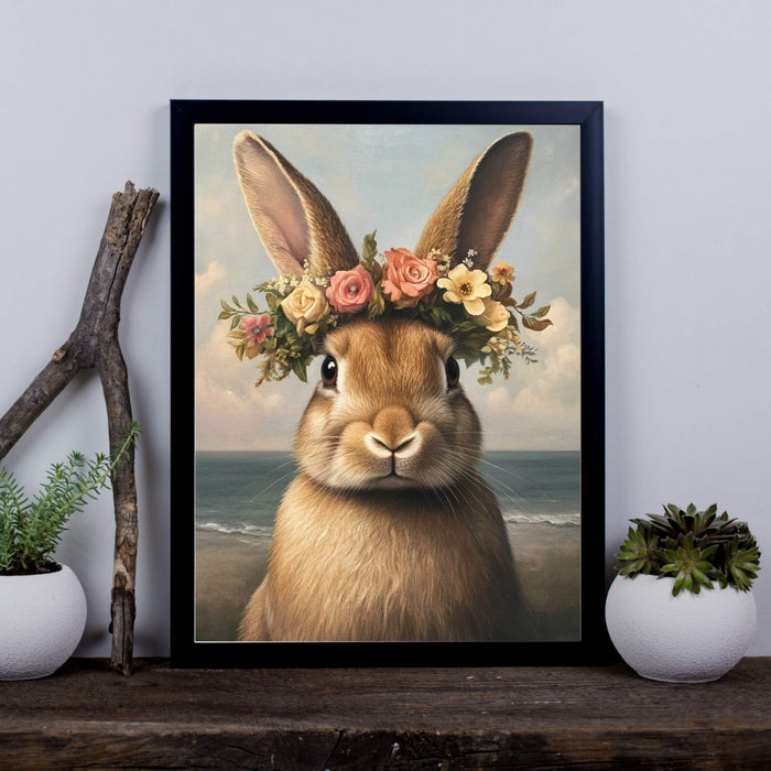 Beachside Beasts – Rabbit with Flowers – Cute Bunny by the Sea