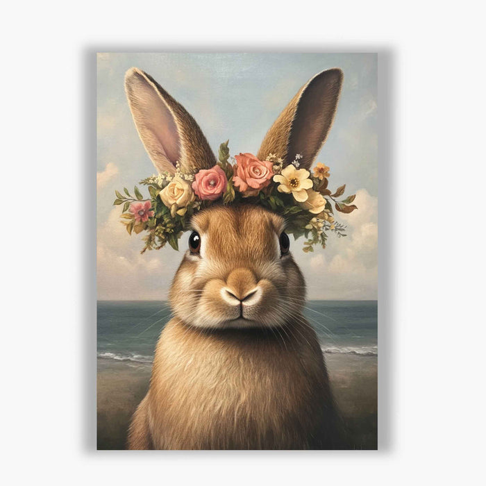 Beachside Beasts – Rabbit with Flowers – Cute Bunny by the Sea
