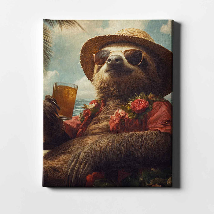 Beachside Beasts – Sloth with Beer in Sunglasses and Hawaiian Shirt