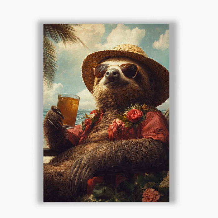 Beachside Beasts – Sloth with Beer in Sunglasses and Hawaiian Shirt