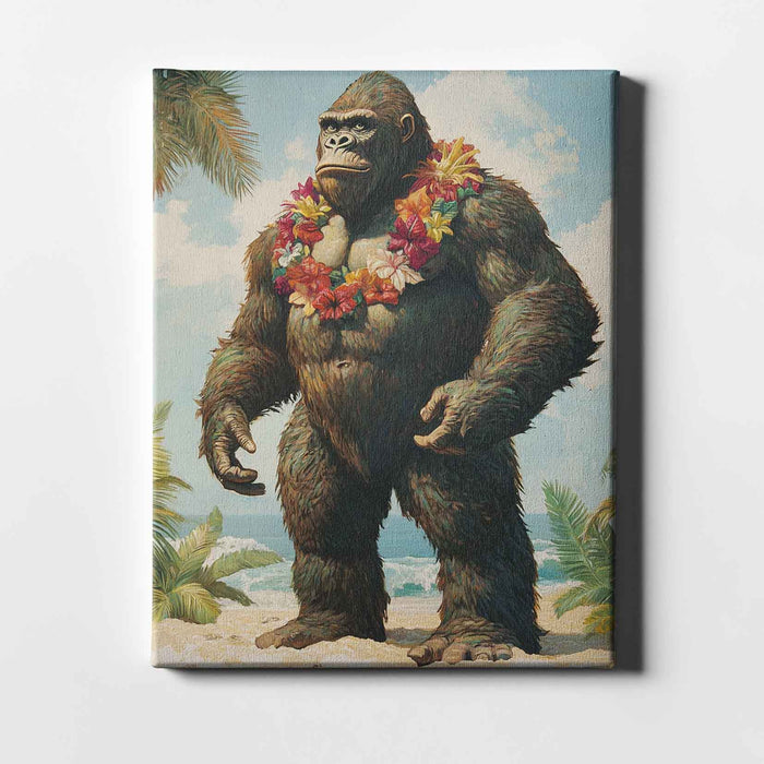Beachside Beasts – Standing Gorilla – Floral Lei King Kong Style Beach Scene