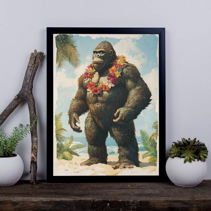 Beachside Beasts – Standing Gorilla – Floral Lei King Kong Style Beach Scene