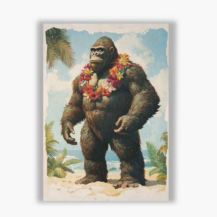 Beachside Beasts – Standing Gorilla – Floral Lei King Kong Style Beach Scene