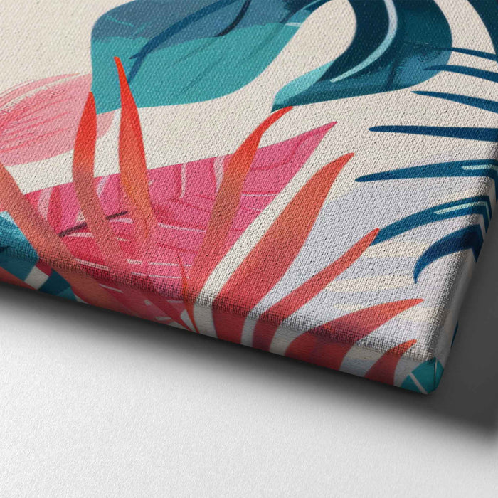 Electric Botanicals – Coral Canopy – Red and Teal Palm Leaves on Cream