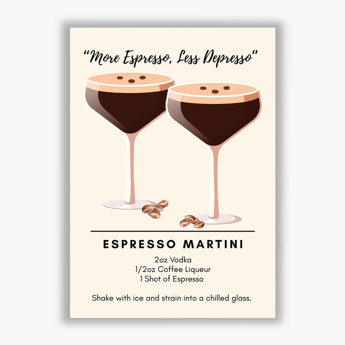 Cocktail Hour – Espresso Martini – Chic Mixology Art Print with Recipe Guide