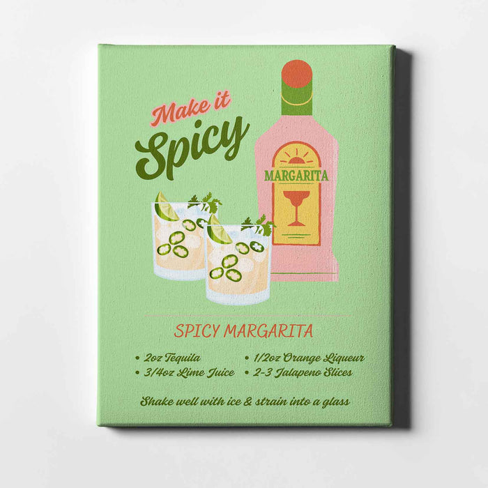 Cocktail Hour – Spicy Margarita – Fun Jalapeño Margarita Wall Art with Recipe