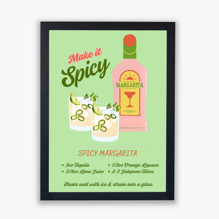 Cocktail Hour – Spicy Margarita – Fun Jalapeño Margarita Wall Art with Recipe