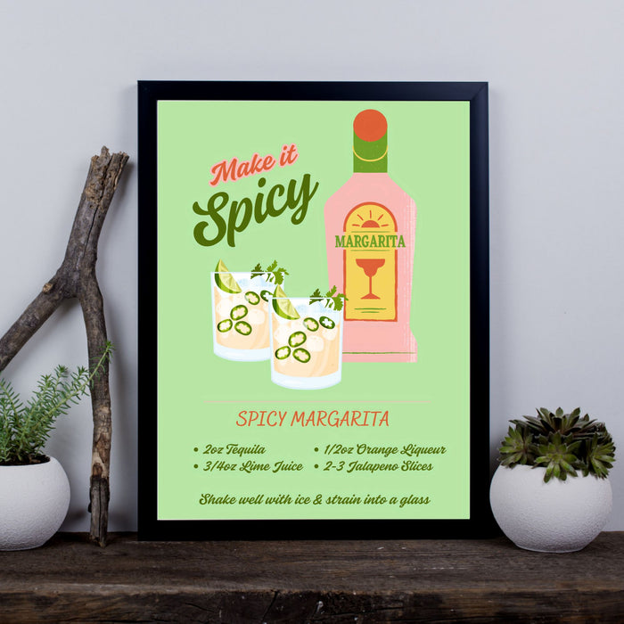 Cocktail Hour – Spicy Margarita – Fun Jalapeño Margarita Wall Art with Recipe