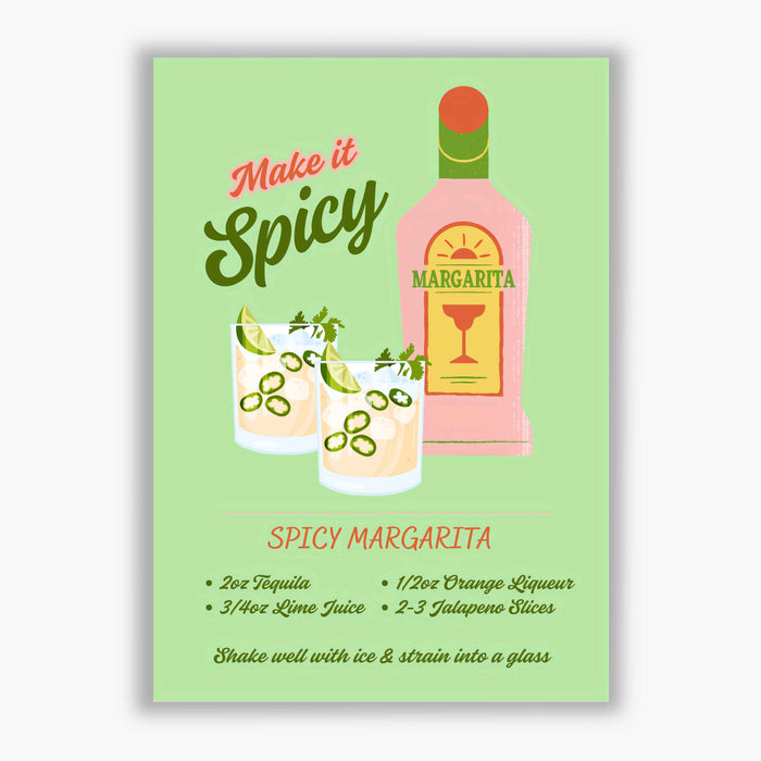 Cocktail Hour – Spicy Margarita – Fun Jalapeño Margarita Wall Art with Recipe