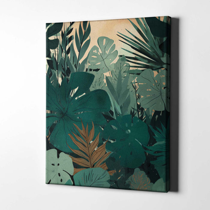 Jungle Forms II – Tropical Leaf Wall Art with Warm Sunset Glow