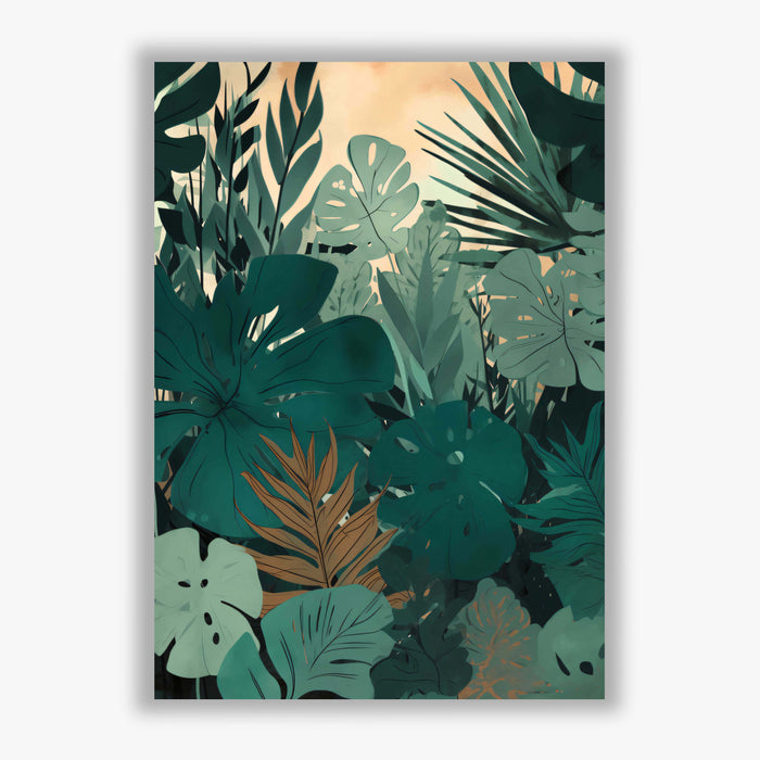Jungle Forms II – Tropical Leaf Wall Art with Warm Sunset Glow