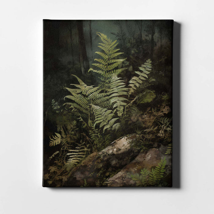 Shadow Ferns II – Woodland Fern Print with Mossy Greens and Earthy Texture