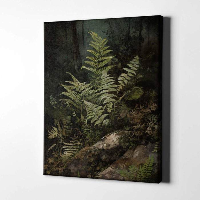 Shadow Ferns II – Woodland Fern Print with Mossy Greens and Earthy Texture