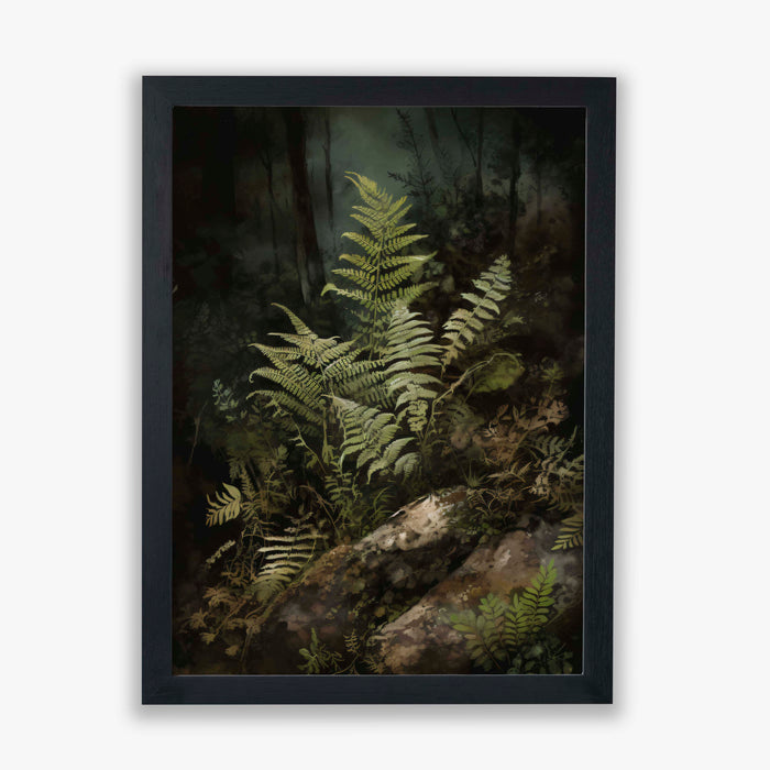 Shadow Ferns II – Woodland Fern Print with Mossy Greens and Earthy Texture