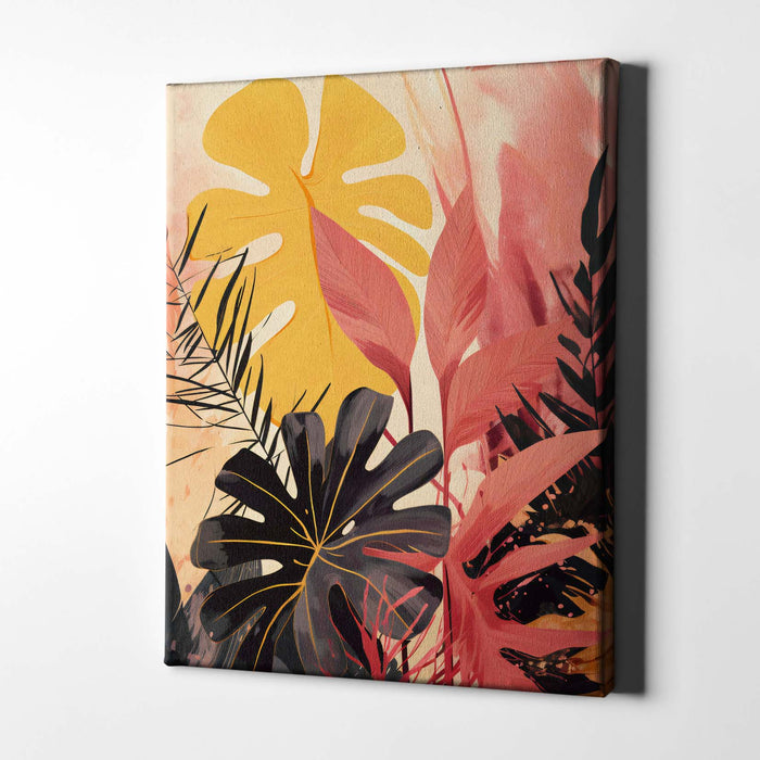 Tropical Radiance I – Pink and Yellow Monstera Leaf Print on Blush Background