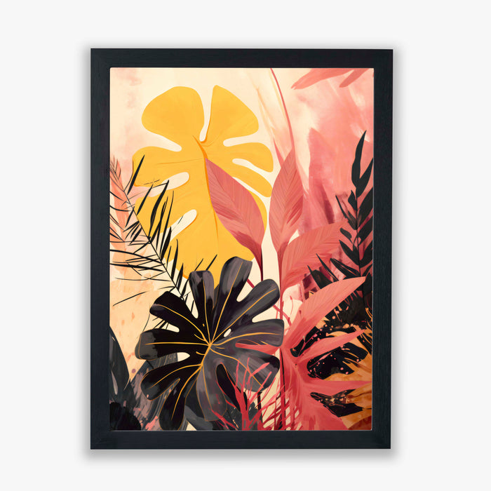 Tropical Radiance I – Pink and Yellow Monstera Leaf Print on Blush Background
